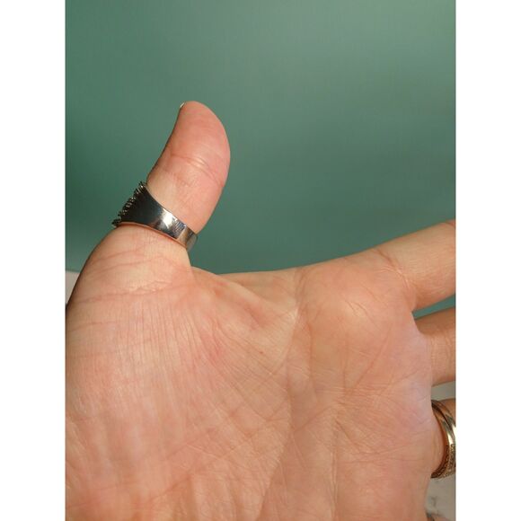 Rhodium-Plated Cubic Zirconia Criss-Cross Wide Band Cocktail Ring - Picture 9 of 11